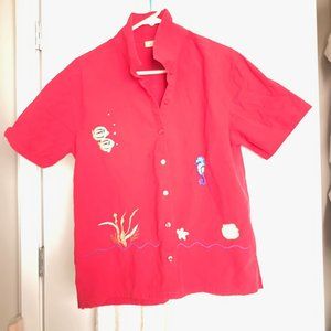 100% Red Cotton shirt embroidered and appliqued nautical theme